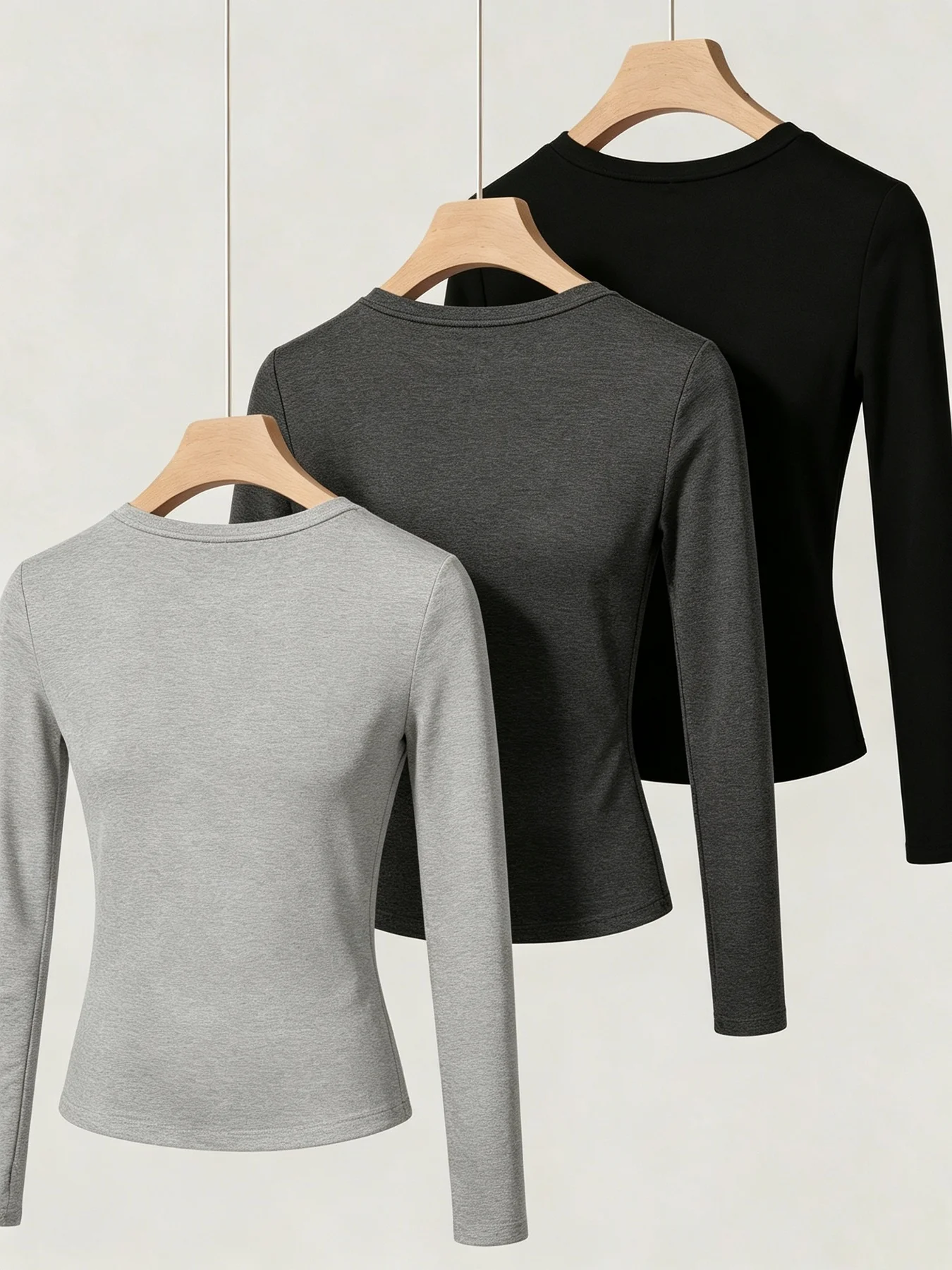 Women's 3-Piece Casual Comfortable Round Neck Solid Color Waist Cinched Long Sleeve T-Shirt Top Set
