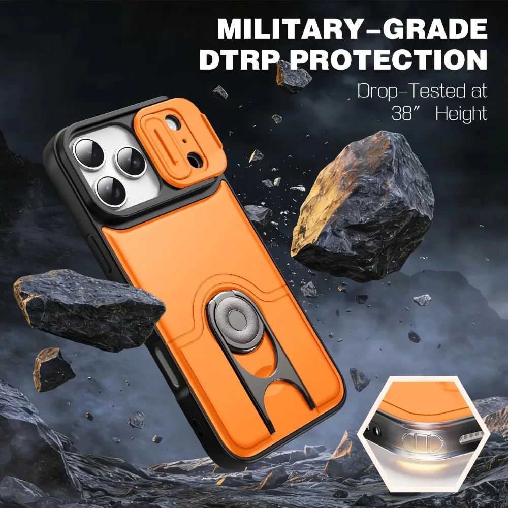 Heavy Duty Case for iPhone 17 Pro 17 16 15 14 13 12 Pro Max Plus Slide Camera Lens Finger Ring Bracket Shockproof Anti-Drop Case view 3