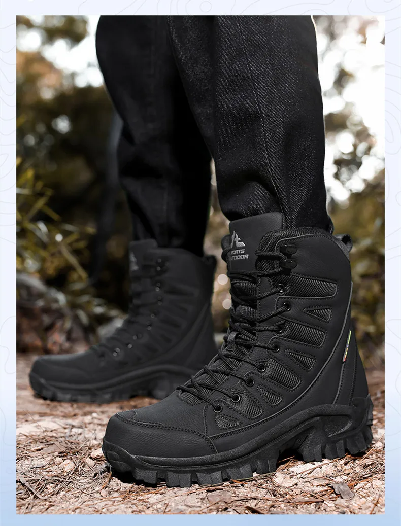 High-Top Leder Herren Stiefel Atmungsaktive Desert Combat Stiefel Outdoor Rutschfeste Wanderstiefel Herren Motorradstiefel Arbeits Stiefeletten – Detail 11