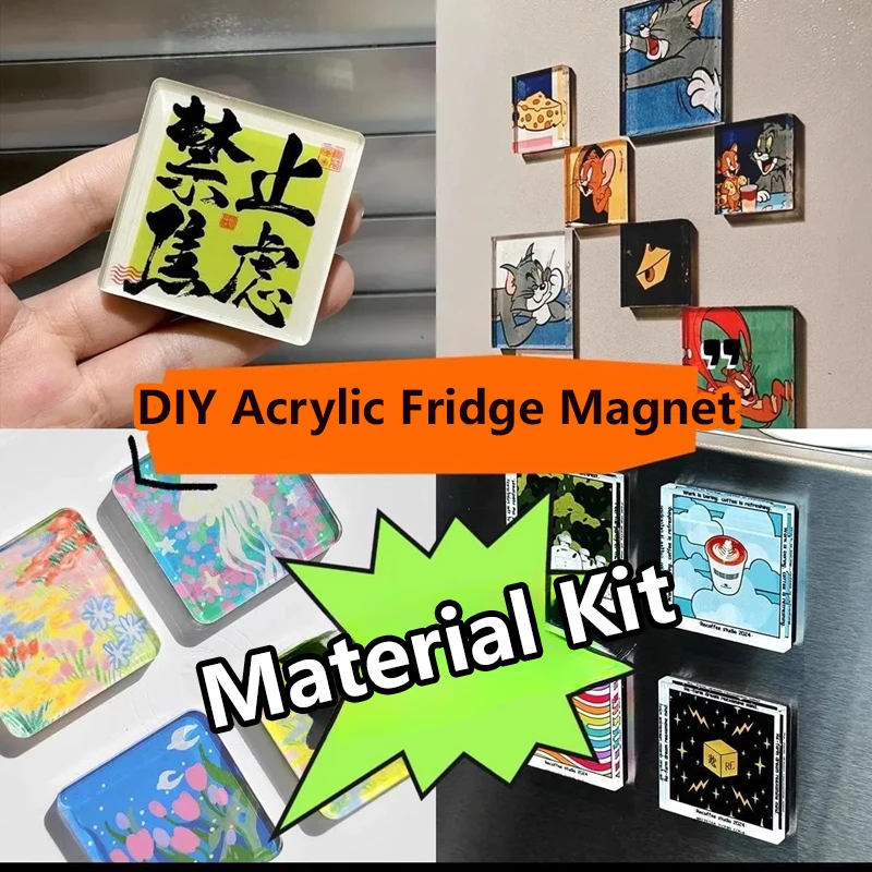 9~50Set 5×3cm Rectangle DIY Acrylic Magnet Kit Refrigerator Magnet Home Decoration Custom Photos Postcard Handmade Crafts
