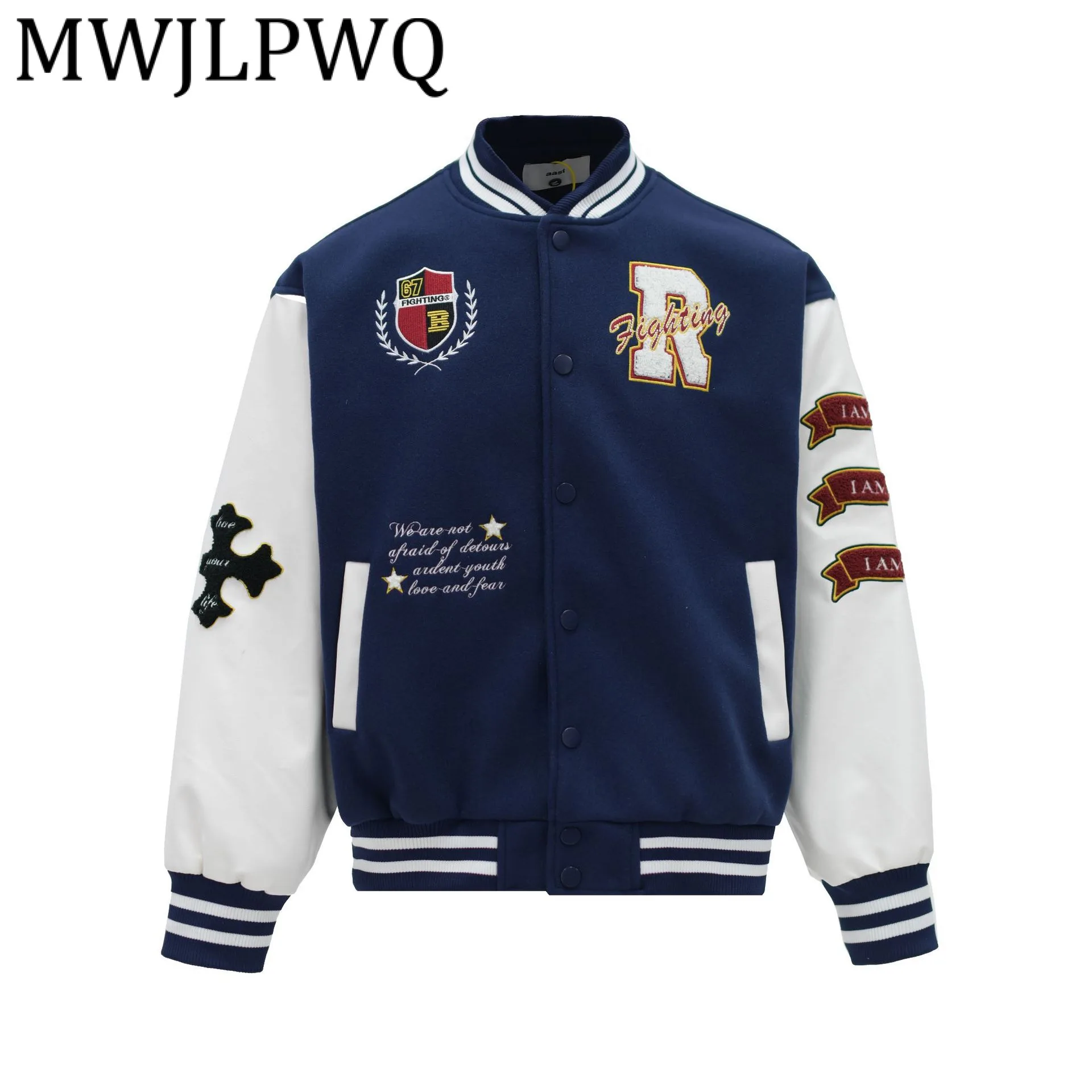 

MWJLPWQ модная бейсбольная куртка с воротником-стойкой, мужская, новинка 2025, американская мода, повседневное осеннее пальто с цветными блоками, 21606