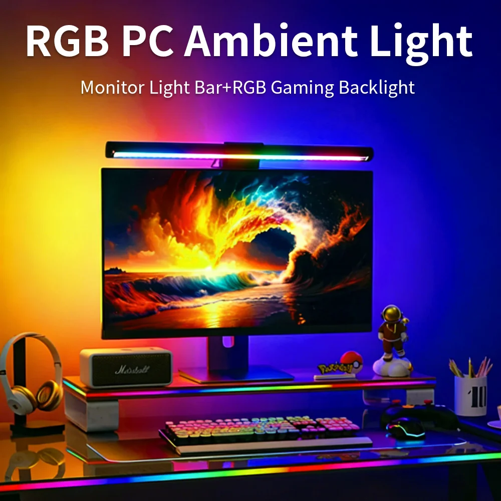 

RGB Gaming LED Ambient Light Strip Flexible Silicone Backlight Smart Monitor Light Bar Eye Protection Desk Lamp for Home Office