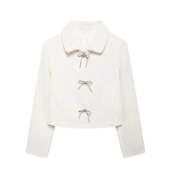 Taop&Za French minimalist temperament sweet style bow button decoration texture short jacket 2024 early autumn new item