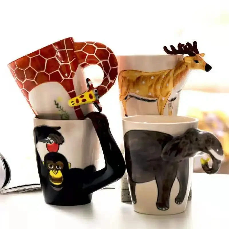 

3D Cartoon Animal Cup Creative Table Decoration Ceramic Coffee Cup Couple Cup Gift Creative Home Decoration 400ml Milk Cup