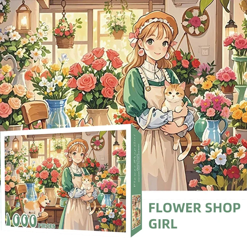 

Flower Shop Girl 1000pcs Jigsaw Puzzle Premium Paper Educational Cartoon DIY Handmade Toy for Birthday Gifts