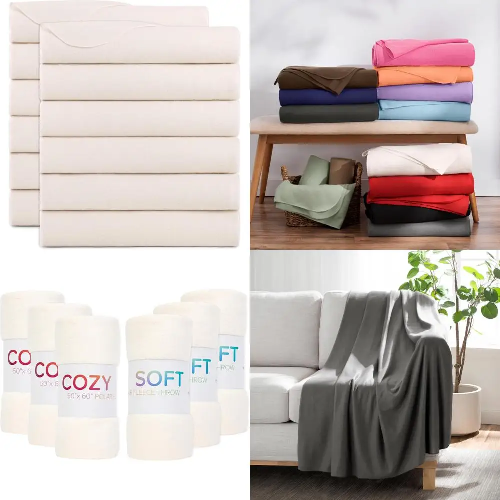 

Ultra Soft Polar Fleece Blankets in Bulk - 12 Pack Cozy Throws for Car, Camping, Couch, Office, Outdoor, Home Use