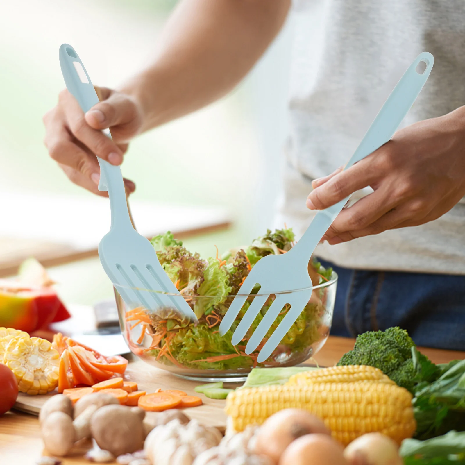 

Silicone Pasta Server Fork Large Washable Reusable Cooking Food Fork Ergonomic Kitchen Supply Silicone Tongs Kitchen Supply