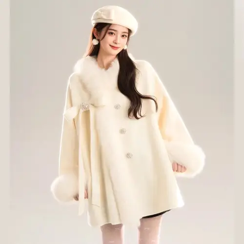 고급스러운 코트 통근 2024 겨울 긴소매 스탠드 칼라 중간 길이 양모 양면 캐시미어 여성용 알바카 코트 외투 코트 