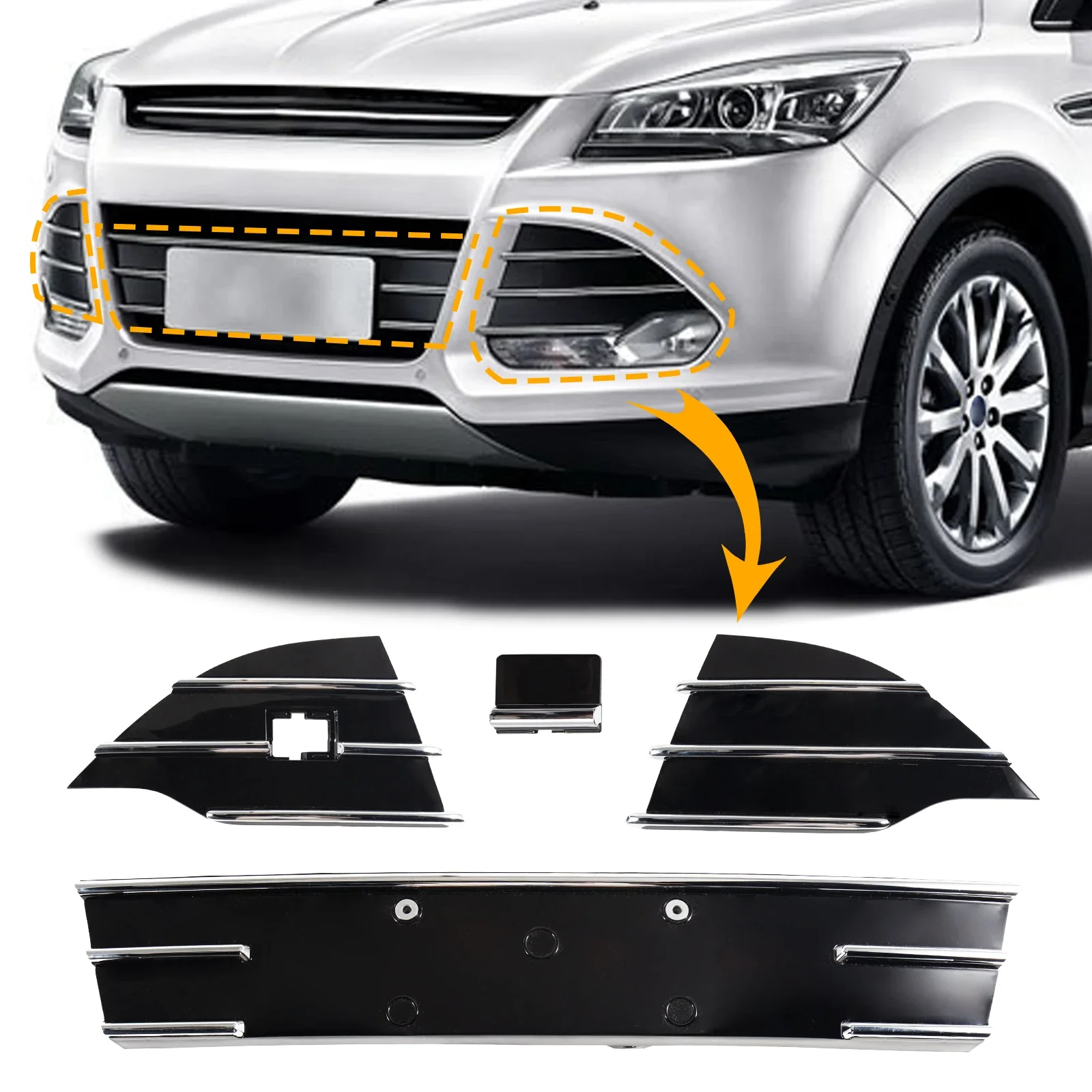 

Pop Fog Light Grill Cover Frame Lamp Shade Under Front Bumper Grille For Ford Escape/Kuga 2013 2014 2015 2016 DV45-17K947-B