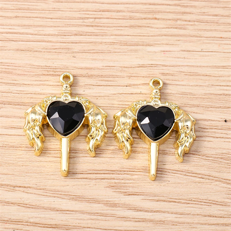 5 Stück 19 x 25 mm niedliche Kristall-Herzflügel-Anhänger für die Schmuckherstellung, Halsketten, Ohrringe, Armbänder, Zubehör, DIY, Basteln, Geschenk – Detail 4