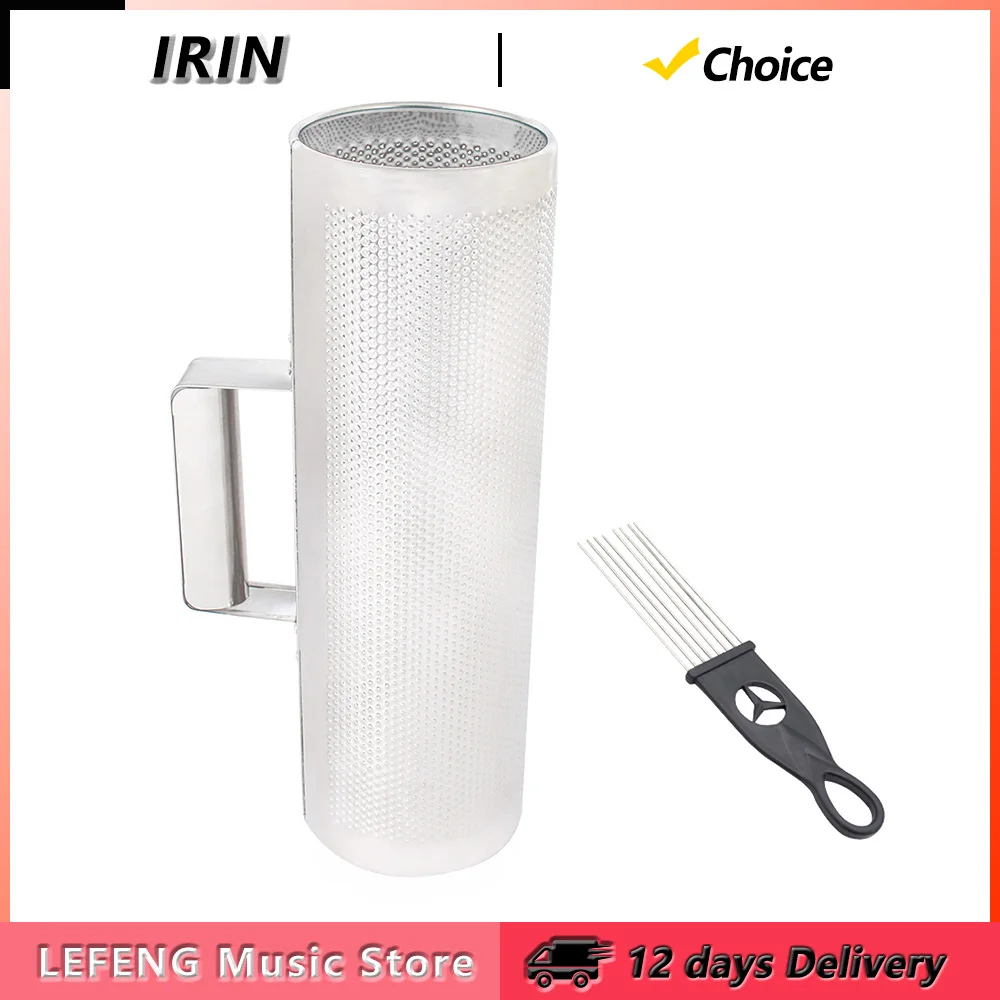 IRIN Guiro Grande de Acero Inoxidable con Raspador, Instrumento Musical de Percusión Profesional Latino Merengue, Herramienta y Equipo