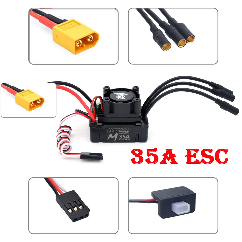 Surpass Hobby Wasserdichter RC ESC M35A/45A/60A Bürstenloser Geschwindigkeitsregler 2-3S für 1/10 1/12 1/14 1/16 RC On-Road Buggy Monster