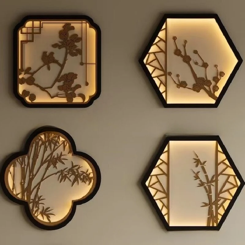 High-end metal pole ambient light wall lamp decorative painting Two paintings hanging the corridor of the hotel restaurant boom