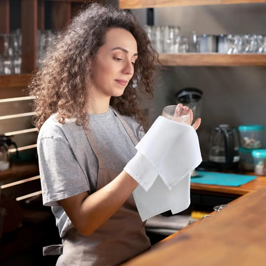 [24枚入り ホワイト] 布ナプキン 17x17インチ 100%ポリエステル 縁取り済み 洗濯可能で再利用可能 パーティー、結婚式、ディナーに最適