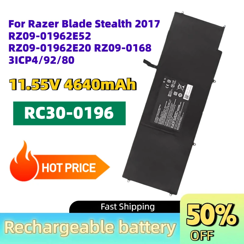 Upgrade RC30-0196 11.55V 4640mAh Laptop Battery for Razer Blade Stealth 2017 RZ09-01962E52 RZ09-01962E20 RZ09-0168 3ICP4/92/80