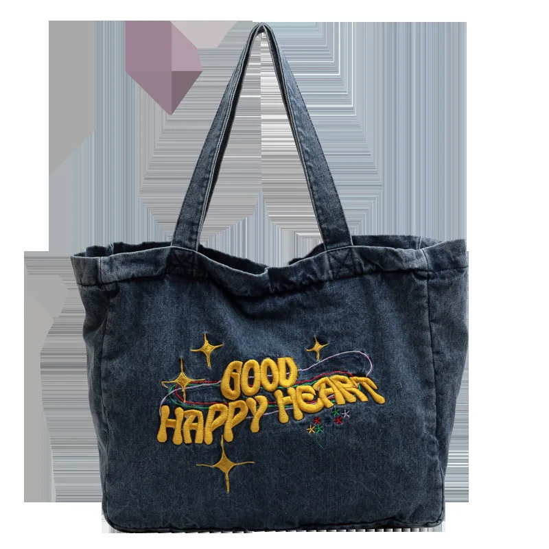 2024 New Embroidered Letter Medium Fabric Bag Hip Hop Denim Handbags Women's Luxury Designer Large Capacity Handbags and Wallets