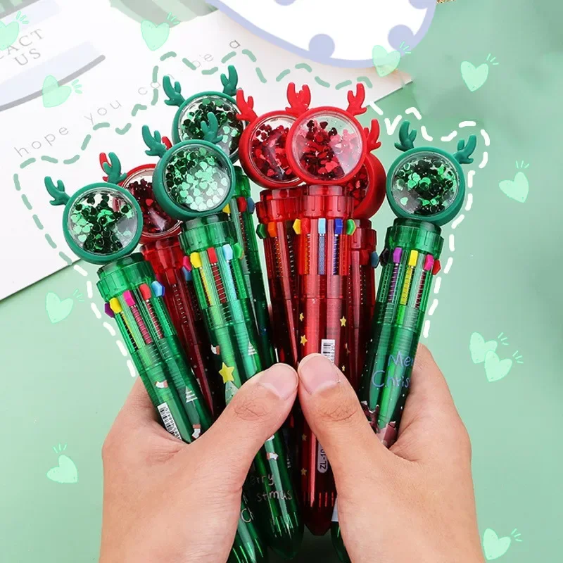 

20Pcs/Lot Christmas 10 Color Ballpoint Pen Cute Sequin Transparent Elk Santa Retractable Multicolor Pen School Office Stationery