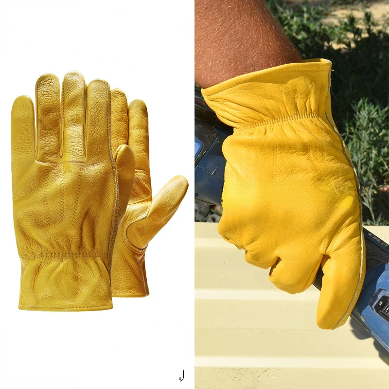 Man Work Gloves for Public Utilitiesfor Wood Gardening/Cutting/Construction/Motorcycle, Abrasion Resistant Leather Gloves