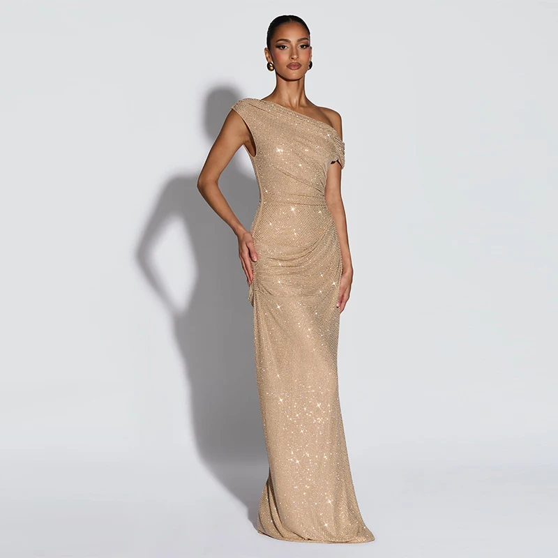 Francuska romantyczna sukienka maxi, elegancka, modna, cekinowa, dopasowana sukienka damska, jesienna, luksusowa, błyszcząca, skromna, vintage, na imprezę.