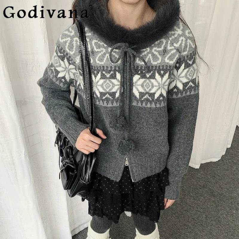 

Retro American Style Cardigan Sweater for Women Subculture Lazy Style Knitted Jacket Female High Street Warm Knit Cardigan