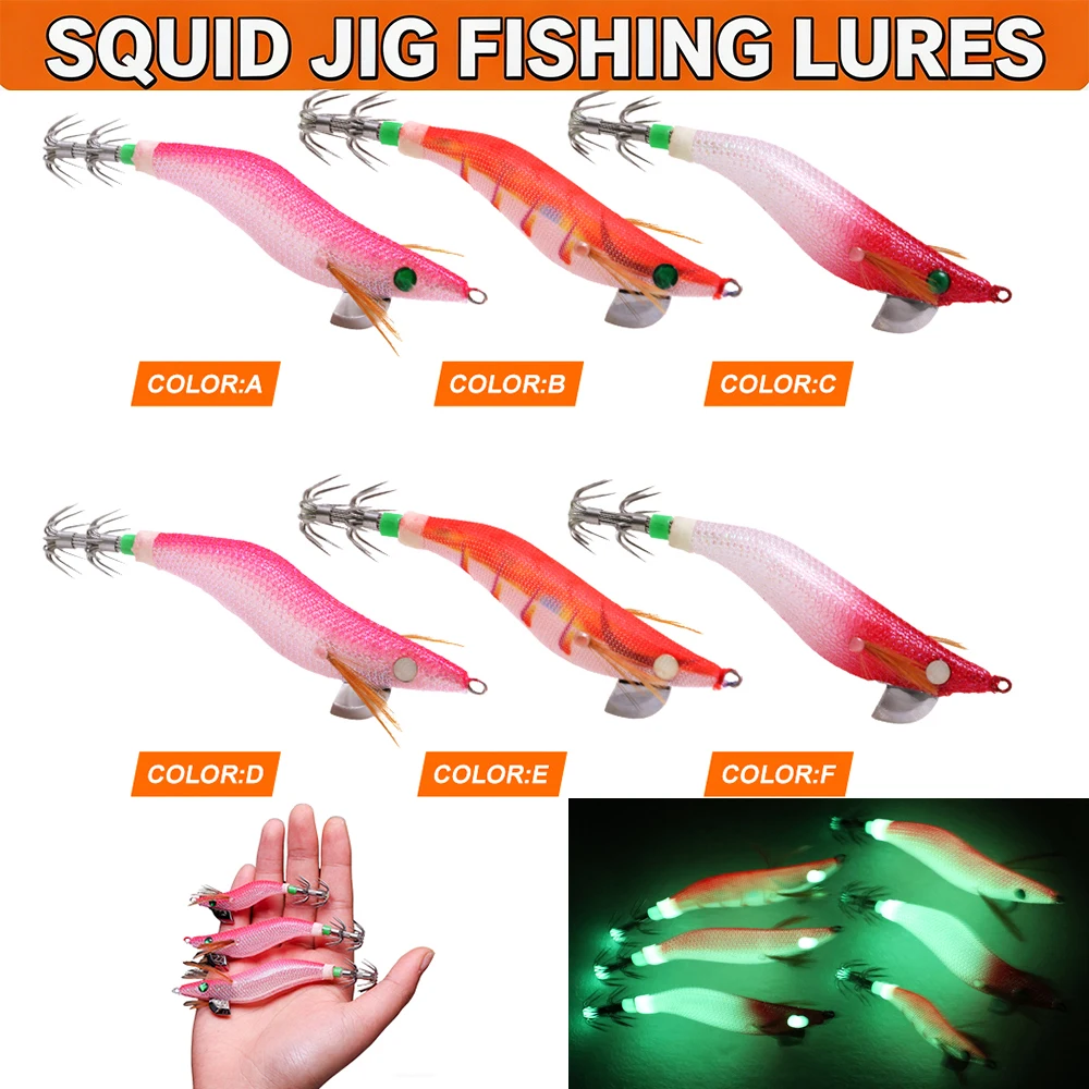 

10 шт. светящихся деревянных приманок-креветок, имитирующих кальмаров, для морской рыбалки с грузилами, высококачественные аксессуары для морской рыбалки