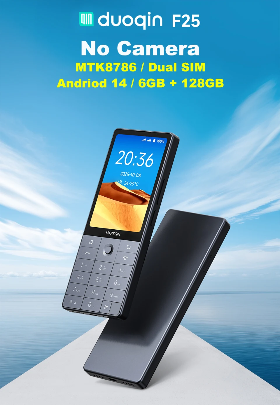Qin F25 sin cámara pantalla táctil Dual SIM MTK8786 Android 14 3