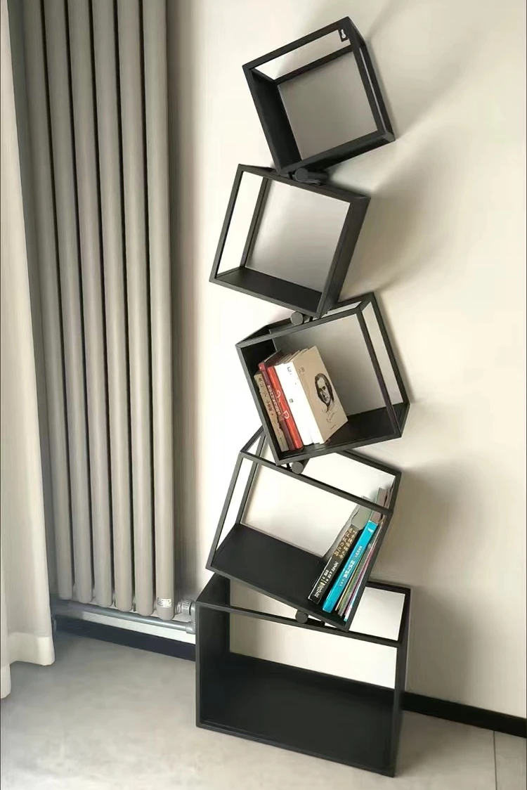 Iron 5 Tiers Office Floor Type Folding Magazine Storage Rack Bookshelf Irregular Minimalist Newspaper Display Stands