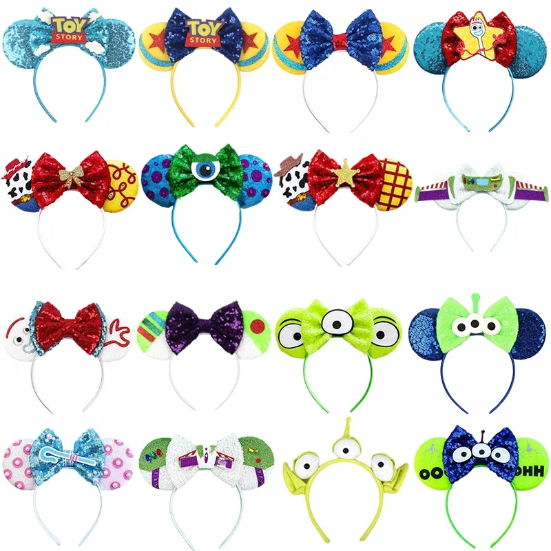 Disney Toy Story Headbands For Women Sequins Bow Hairbands Kids Pixar Buzz Lightyear Headwear Girls Party Alien Hair Accessories