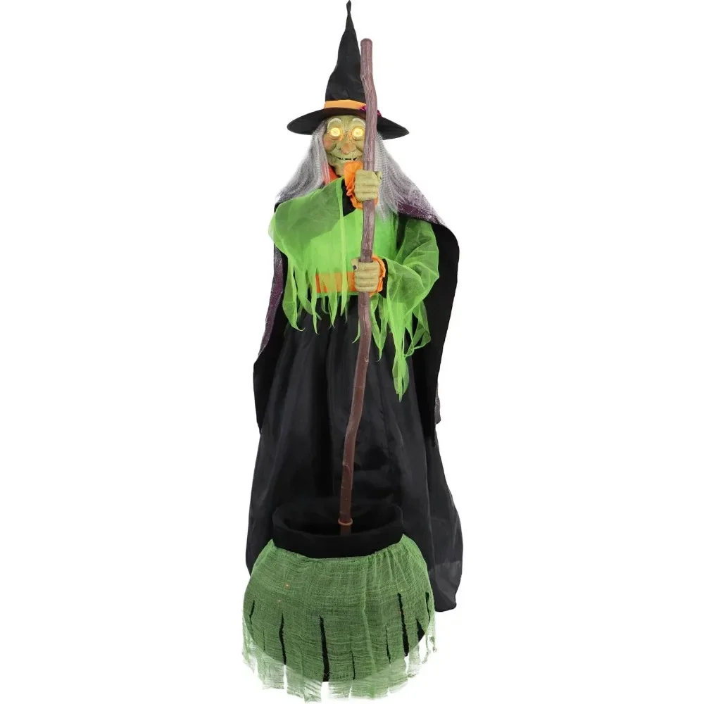 

6-Ft. Tall Cauldron Witch, Motion-Activated Spooky Halloween Animatronic, Plug-in Talking Halloween Prop for Indoor Decorations