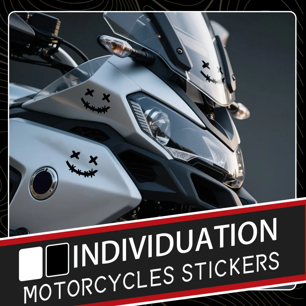 2PCS/SET  Reflective Smiley - Style Motorcycle Stickers, Safety - Oriented Decals for Night Visibility image 2
