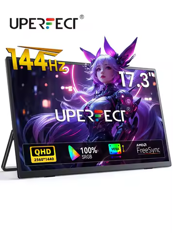 UPERFECT 17.3" 2K 144Hz Portable Gaming Monitor 1440P with Kickstand Type-C HDMI IPS Screen for PC Phone Game Console Steam Deck