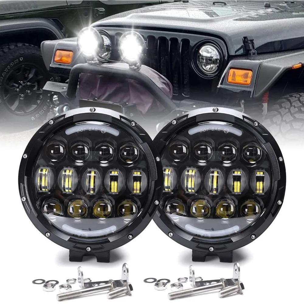 

2pc 7inch LED Work Lights 105W White DRL Offroad 12V 24V Fog Light Headlight For 4x4 Jeep ATV SUV Trucks Car Tractor Accessories