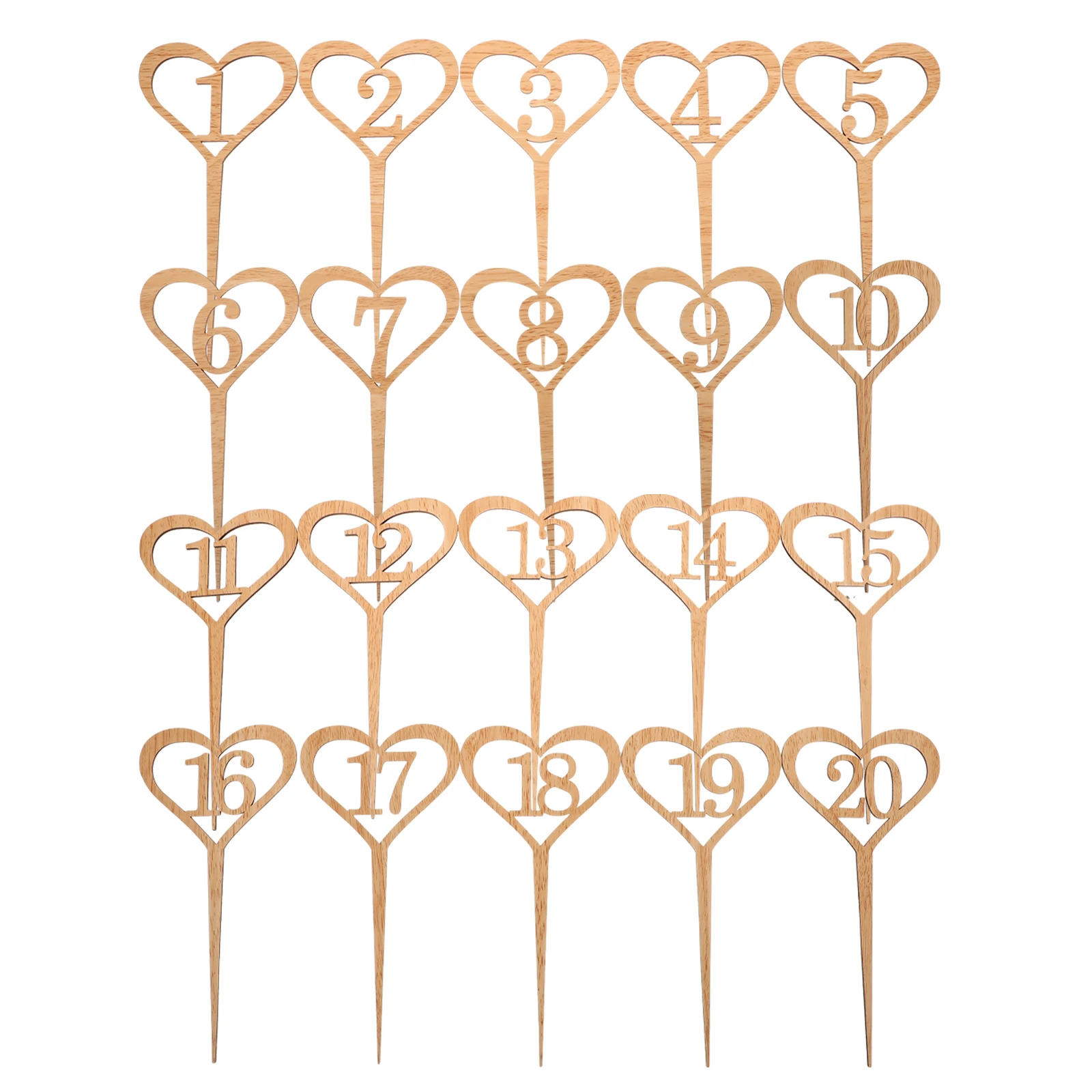 

20pcs Heart Shape Wooden Number Tags for Wedding Table Numbers Decoration Birthday Party Anniversary Festivals