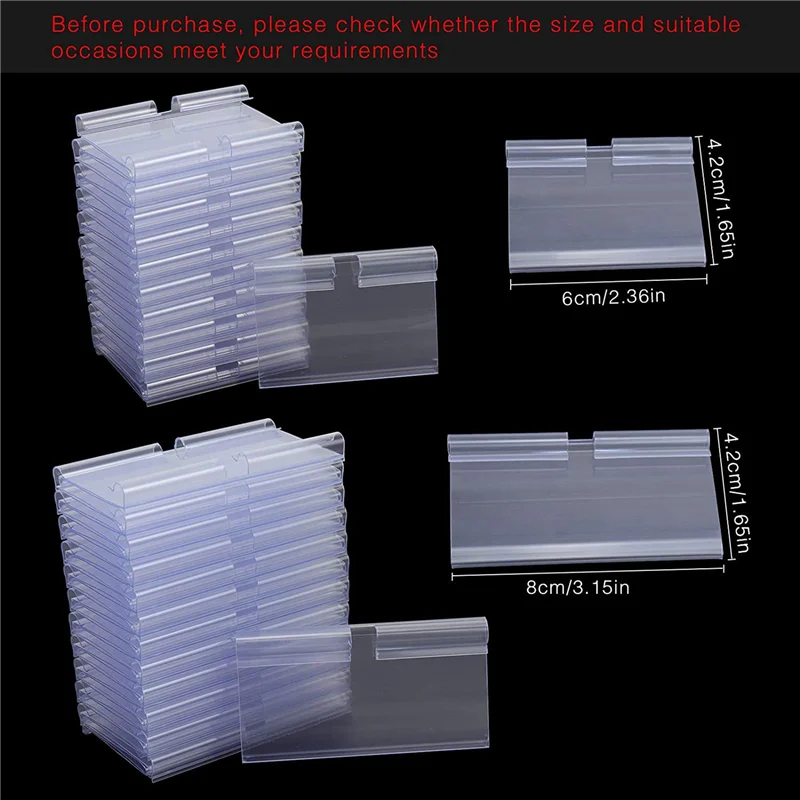 140PC 8X4.2Cm Clear Plastic Label Holders For Wire Shelf Retail Price Label Basket Labels For Storage Bins