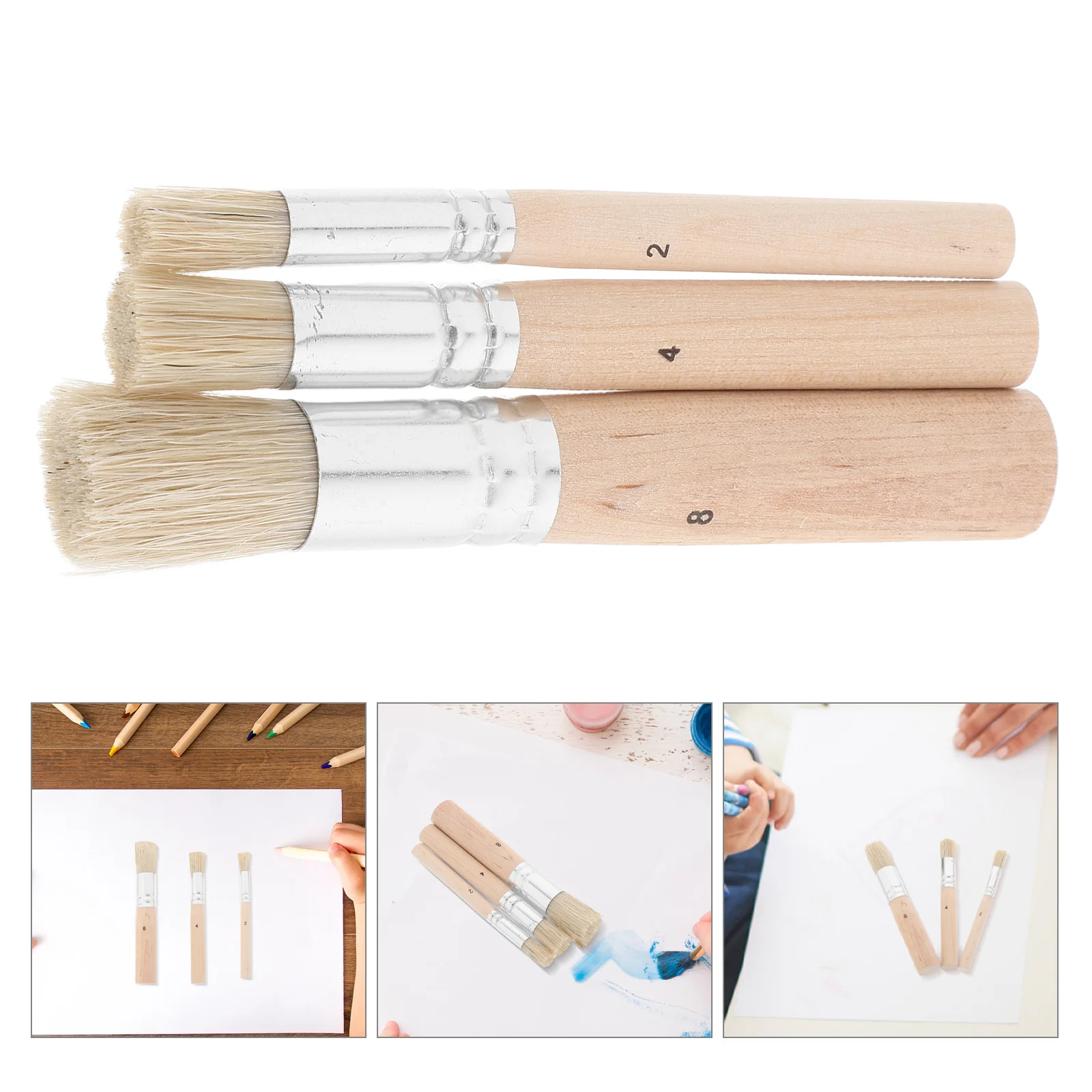 

3pcs Round Bristle Brush Set For Oil Acrylic Watercolor Painting Art Craft Diy Stencil Projects Paint Brushes Kit Art Supplies