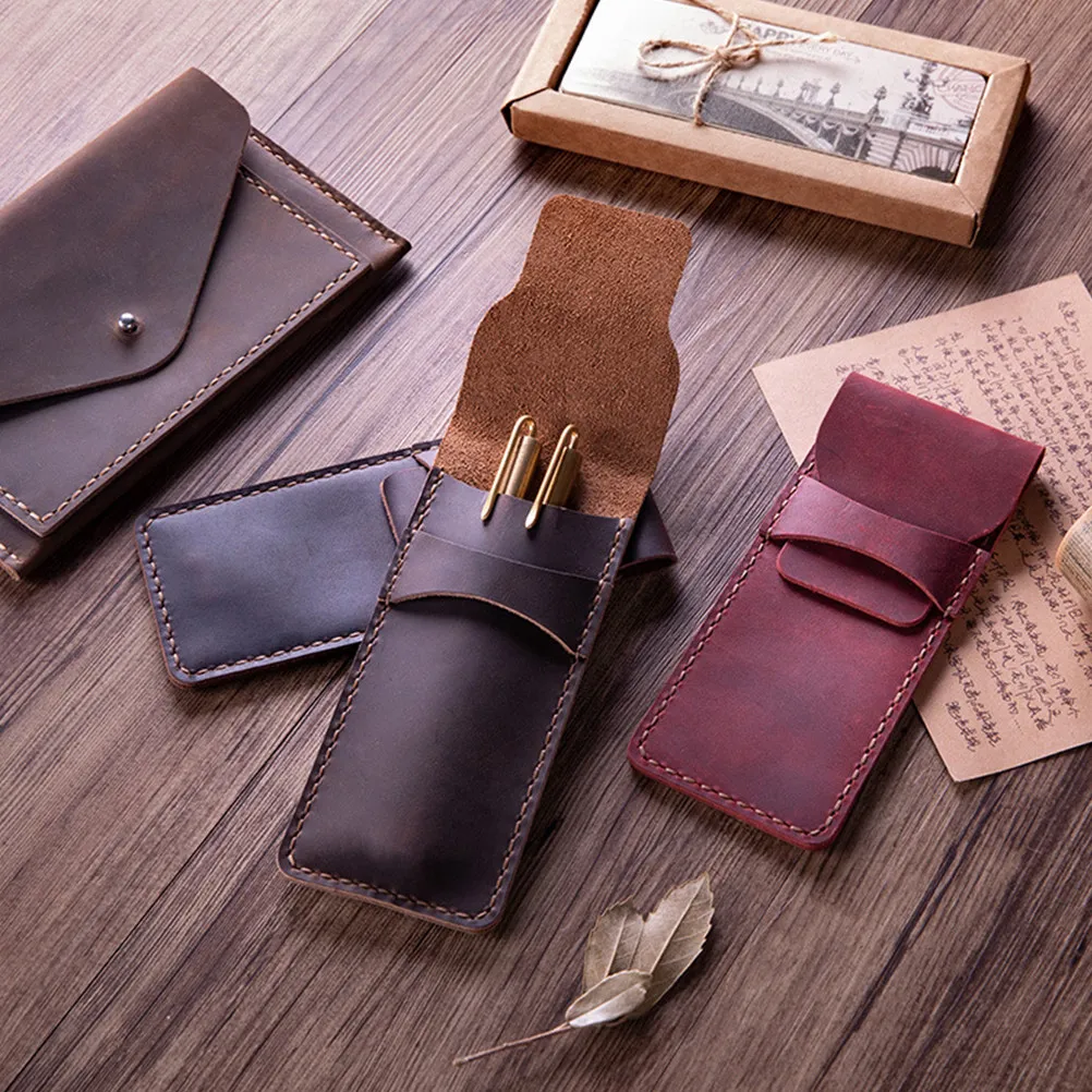 Coffee Vintage Pencil Protective Sleeve Pen Case Pouch Holder Pen Storage Bag for Office School Writing Supplies