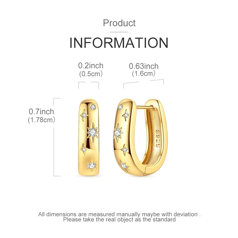 925 Sterling Silver Multi Star Cubic Zirconia Wide Oval Huggie Hoop Earrings Celestial Sunburst Star Click Hoops Jewelry Gift
