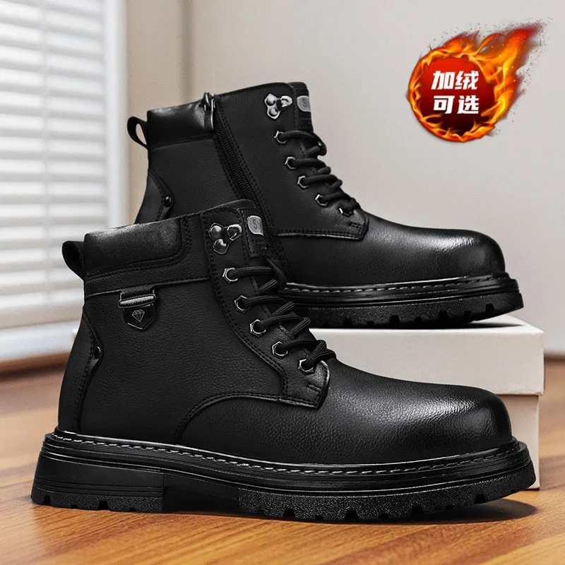 

New autumn winter men shoes boots High Top Fashion Motorcycle Leather Shoes Outdoor leisure comfortable Boots male Lace-Up Botas