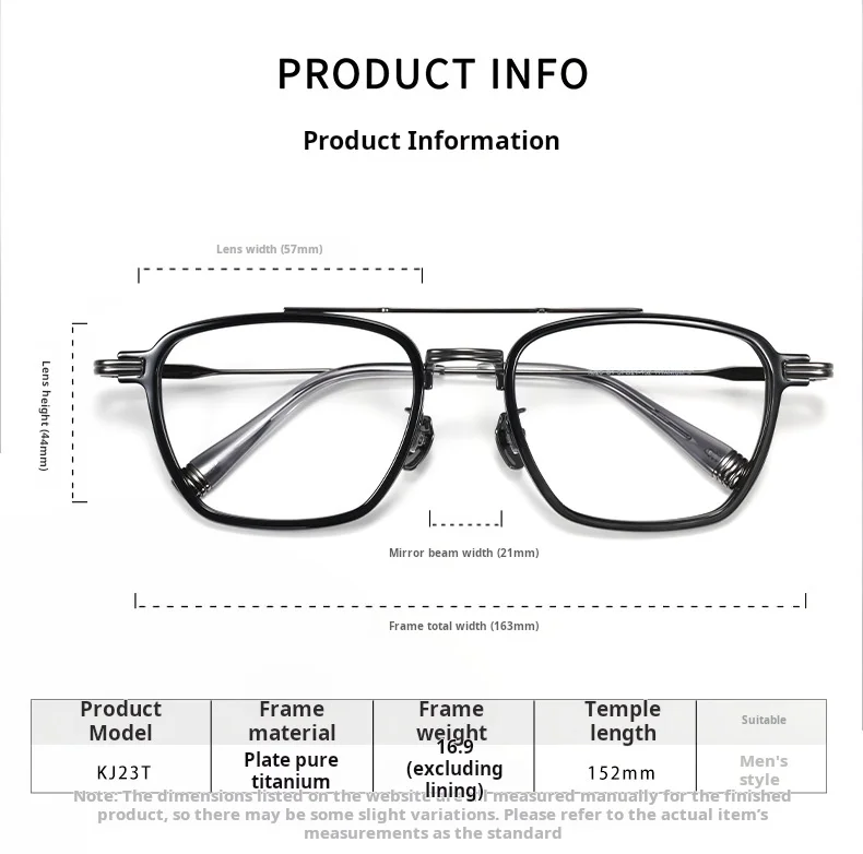 Yimaruili KJ23T Eyeglasses — Frame Dimensions & Sizing Chart
