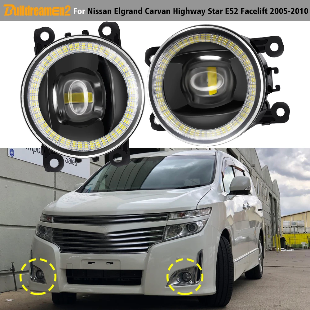 2 Pieces Car Canbus LED Fog Light DRL Angel Eye Daylight 30W H11 For Nissan Elgrand Carvan Highway Star E52 Facelift 2005-2010