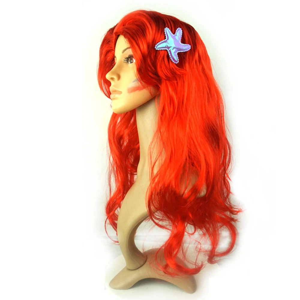 Little Mermaid Ariel Princess วิกผมอุปกรณ์เสริมฮาโลวีน Carnival Party อะนิเมะวิกผมสีแดงปลาดาว Cosplay Dress UP