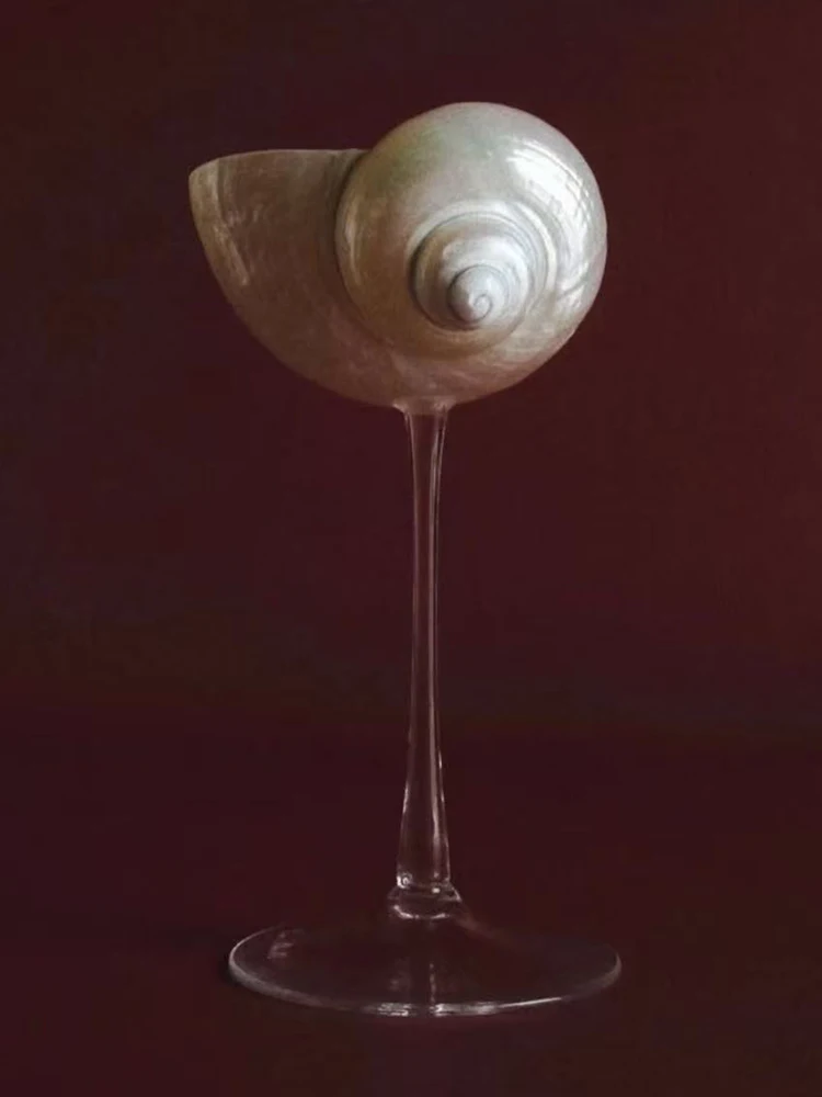 Wabi-sabi Style Natural Luxury Conch Cocktail Cup, Transparent Glass with Shell Base - Unique Wedding Gift &Coastal Dining Decor