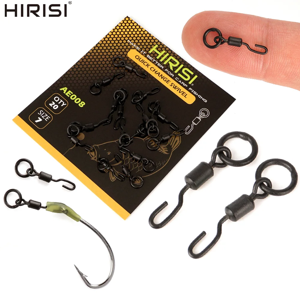 Hirisi AE008 20/40 pièces Émerillons de pêche à la carpe avec mousquetons et anneaux solides, connecteurs à changement rapide, accessoires de montage terminal pour la pêche au gros