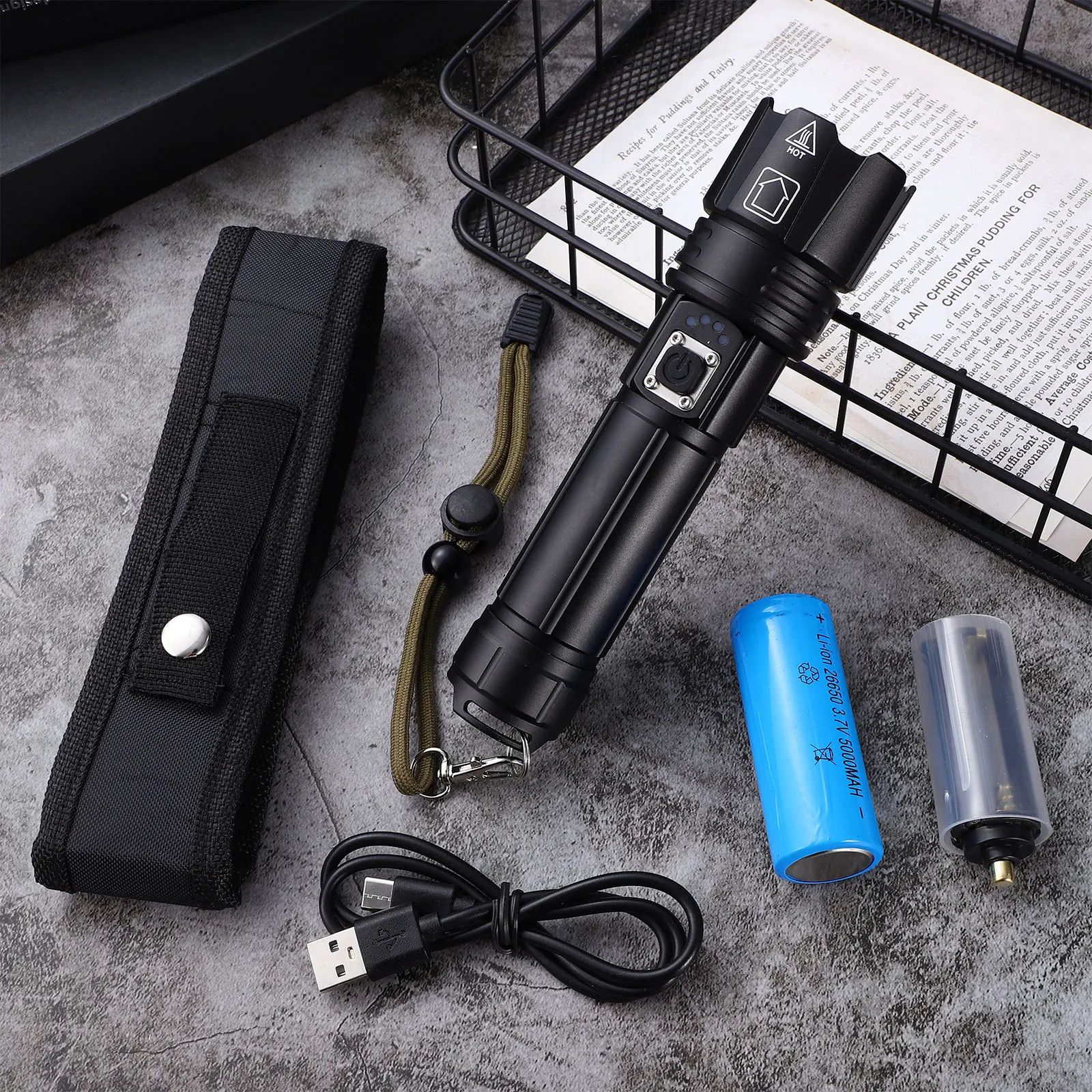 

5000mAh LED Rechargeable Flash Light High Lumens Aluminum Alloy Torch Waterproof Long Range Illumination for Camping Hiking