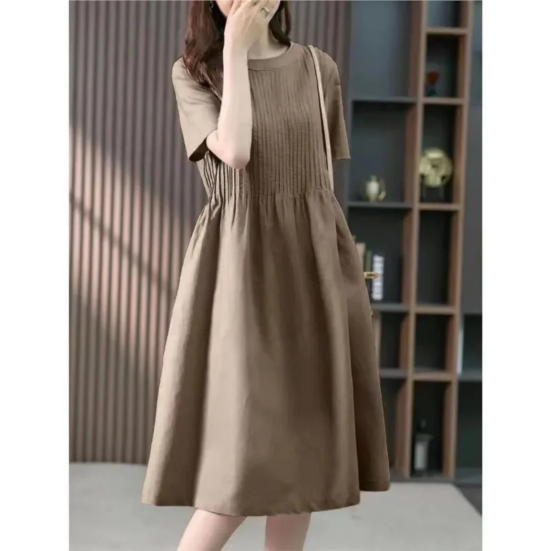 Jurk Dames Halflange 2025, zomer nieuwe casual jurk met korte mouwen