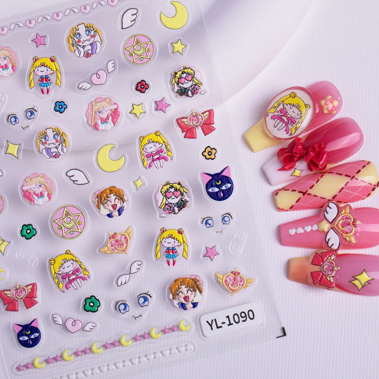 5pcs Cartoon Anime Sailor Moon Nail Art Sticker Notebook Planner Decals 5D Embossed Nail Stickers ﻿