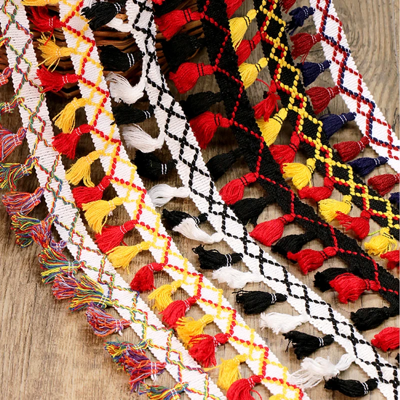 1m Colorful Ethnic Style Tassel Lace for DIY Women Dress Skirt Edge Hanging Tassel Decoration Handmade DIY Clothing Materials