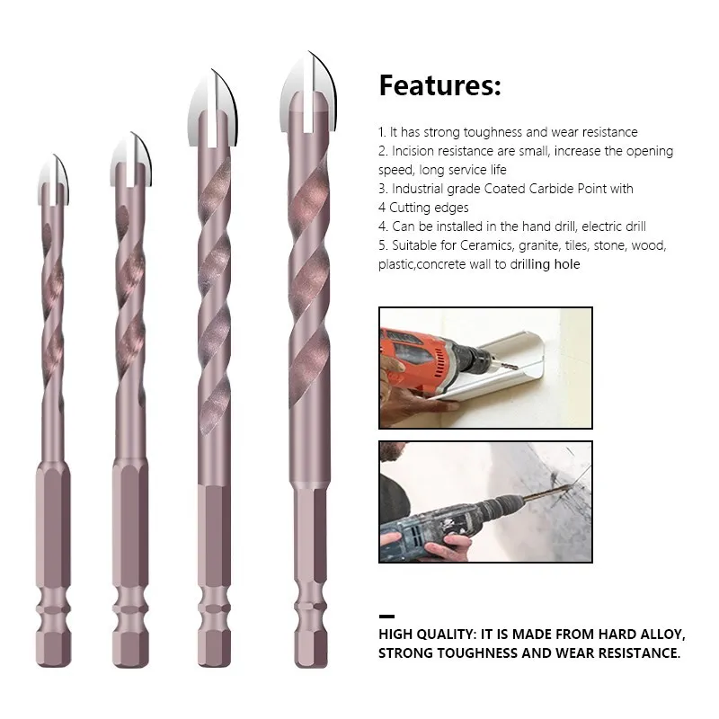 XCAN Hole Opener Triangle Drill Bits 3/4/5/6/8/10/12mmm Cross Hex Tile Bit for Glass Ceramic Concrete Tile Drilling Tool