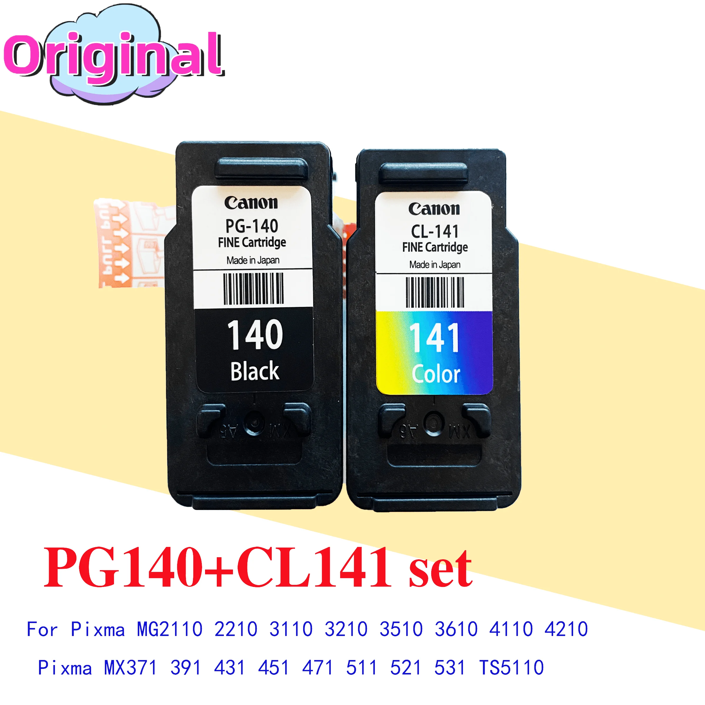 

Original Ink Cartridge 140XL 141XL PG140 CL141 Compatible For Canon PG-140 CL-141 PIXMA MG4110 MG3210 MG3510 MG474 Printer