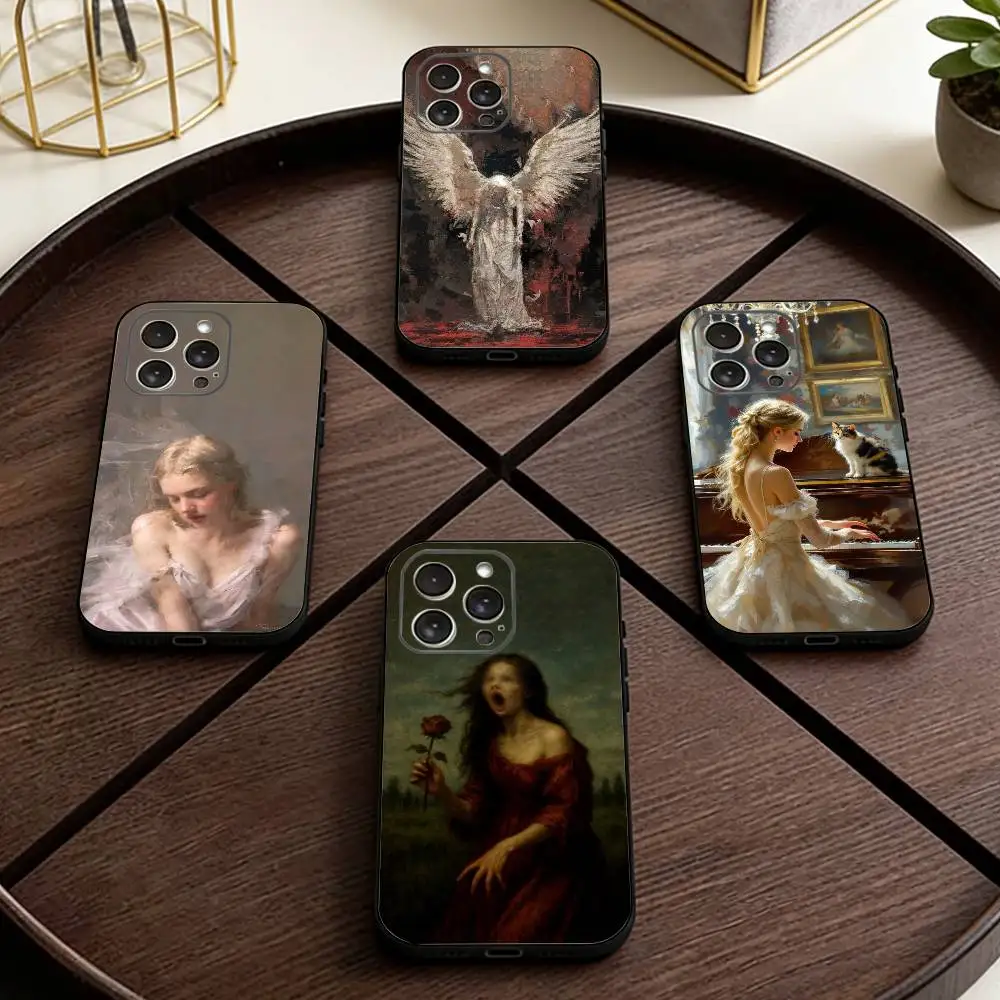

ART Renaissance Paintings Phone Case For iPhone 17,16,15,14,13,12,11 Plus,Pro Max,XS,Soft Silicone Black Cover